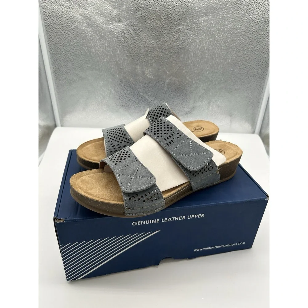 New White Mountain Ferula Suede Leather‎ Perforated Slide Sandals Blue Size 10